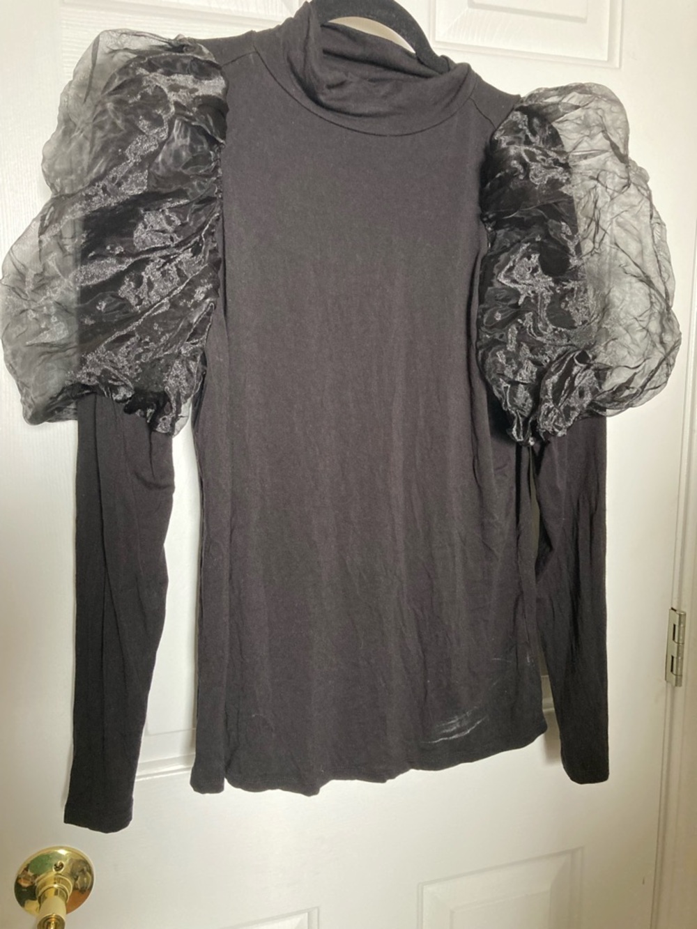 Eloquii Black Turtleneck with Sheer Puff Sleeves